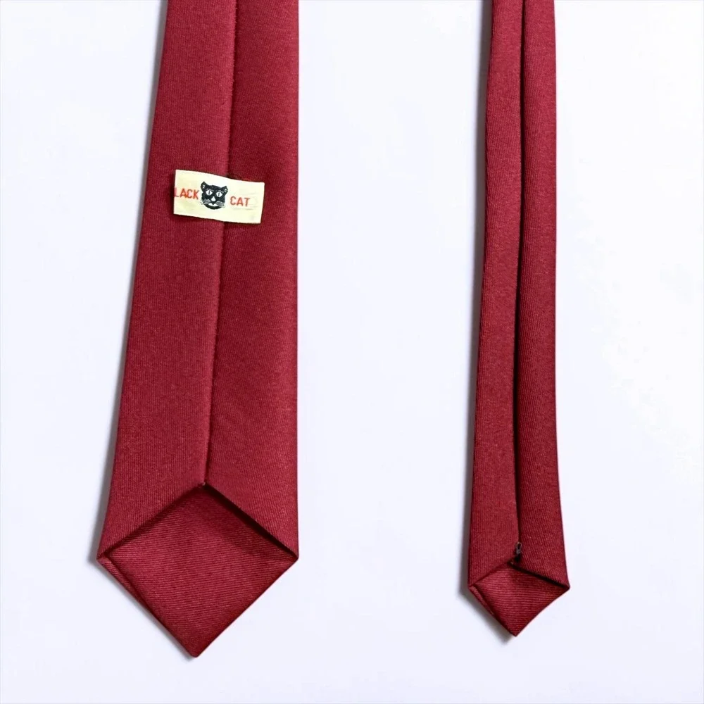 Black Cat Mens Burgundy Red Twill Solid Necktie Formal Business Dress Tie
